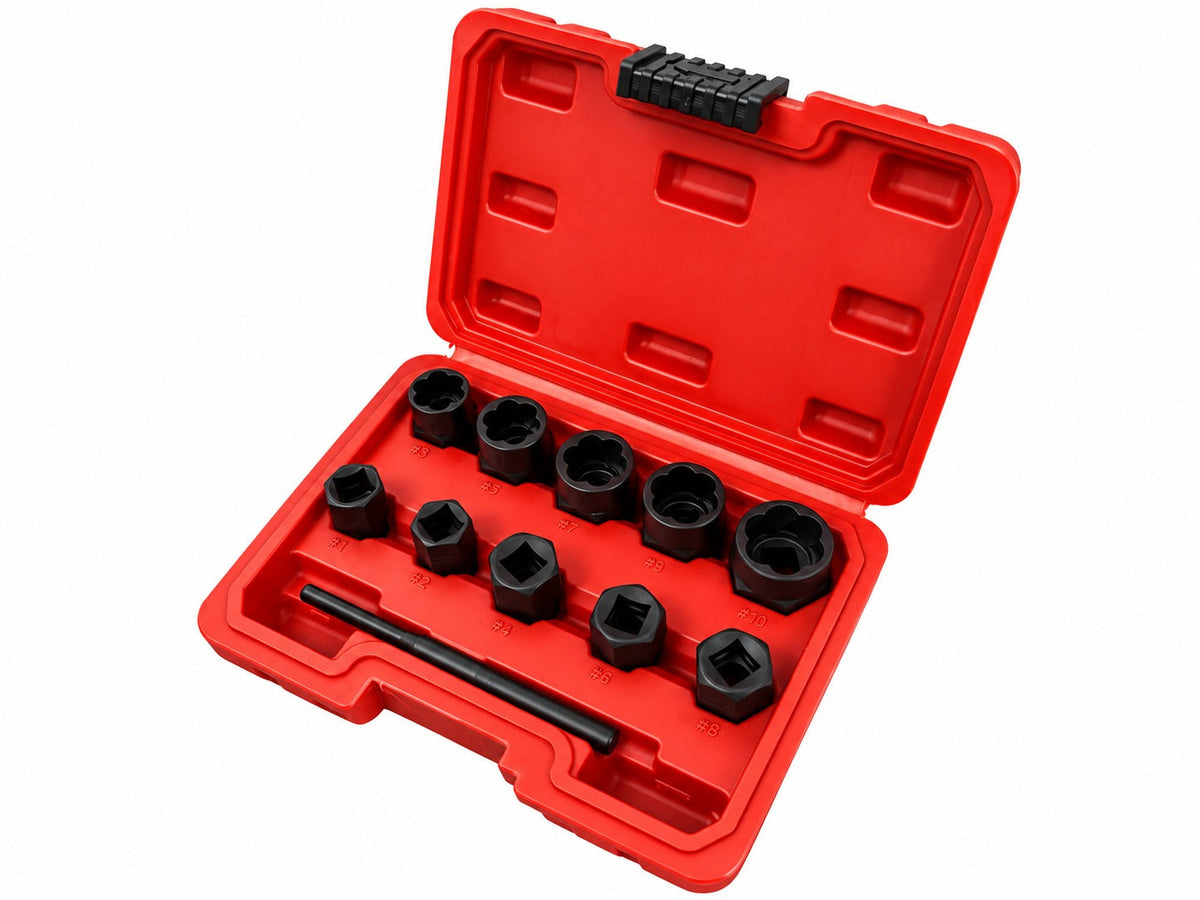 Set bussole per rimozione viti e bulloni danneggiati,9–19 mm, 11 pezzi, Gebo Tools
