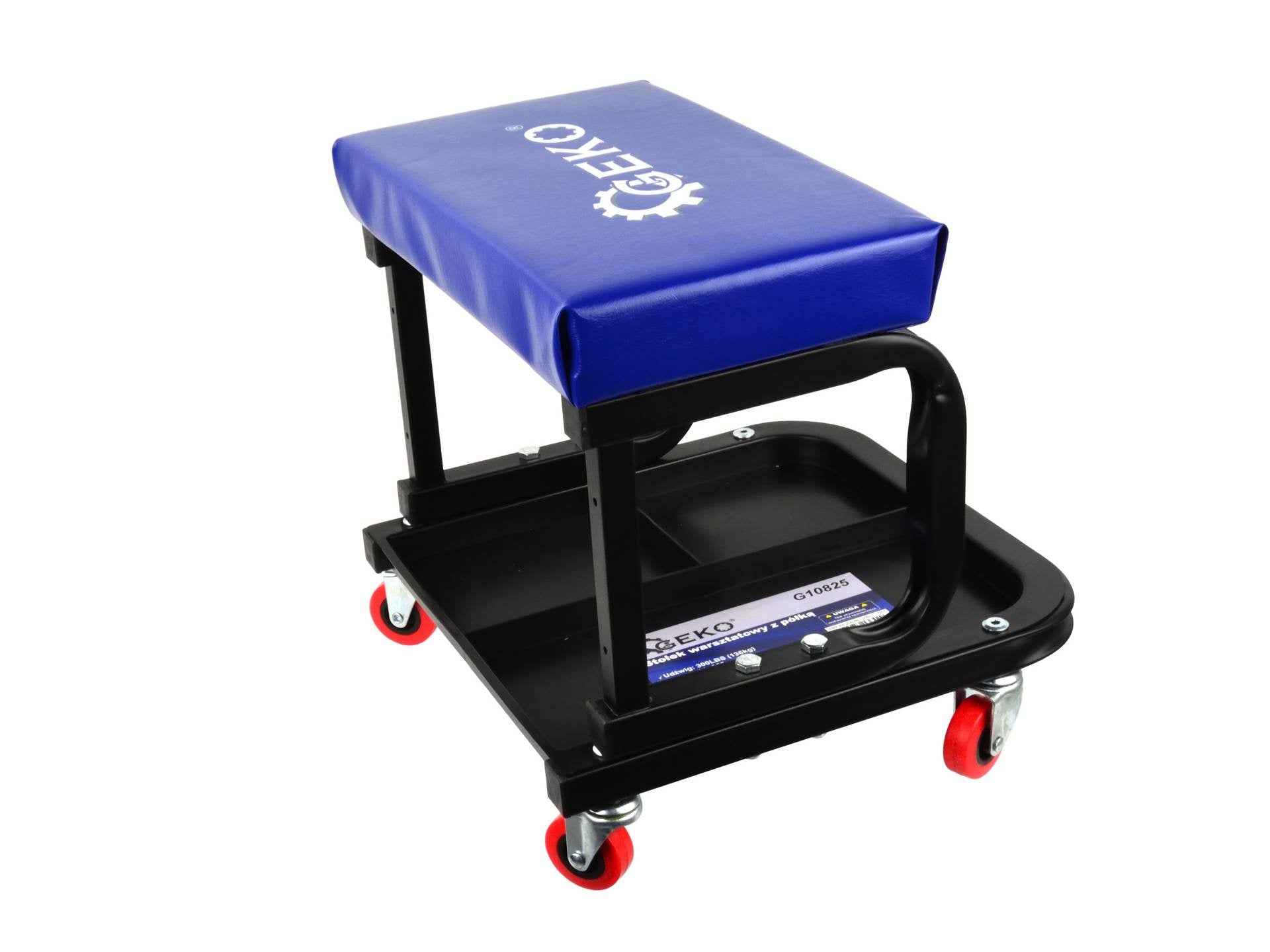 Sgabello per officina con ruote, sgabello di montaggio, carrello meccanico con ripiano porta-attrezzi a 3 scomparti, sgabello da officina su ruote, sgabello meccanico garage, Geko