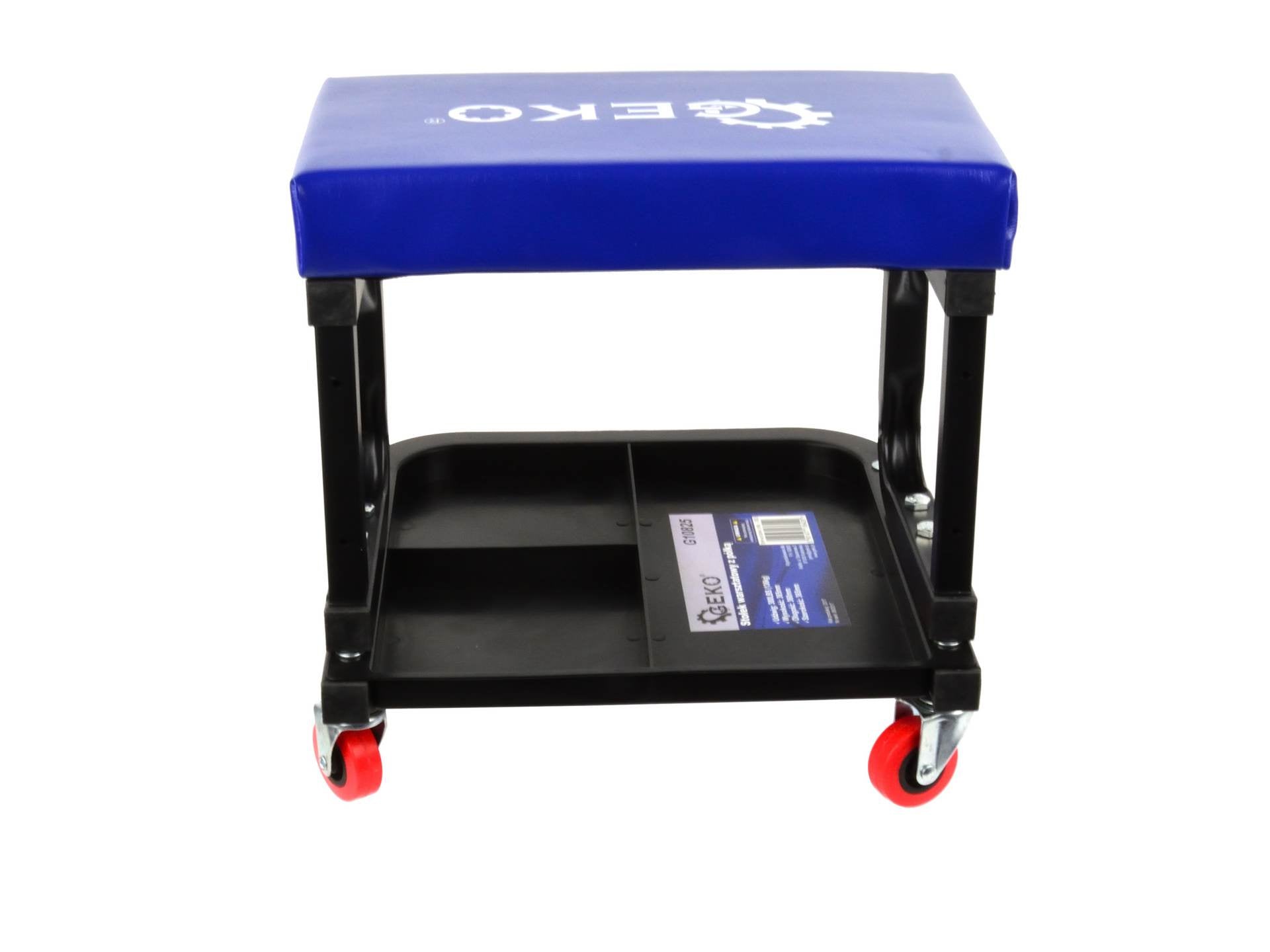 Sgabello per officina con ruote, sgabello di montaggio, carrello meccanico con ripiano porta-attrezzi a 3 scomparti, sgabello da officina su ruote, sgabello meccanico garage, Geko