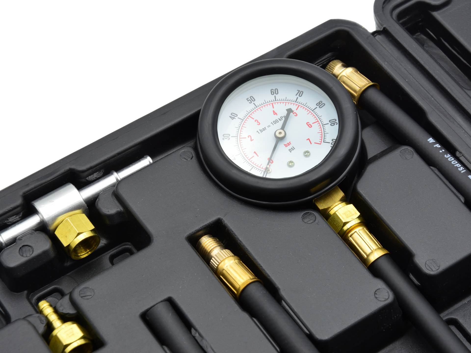 Kit tester pressione, compressione iniezione carburante, manometro diagnostico per carburante, set per testare la pressione della benzina dell’auto, 0 - 7 bar (0 - 100 PSI)
