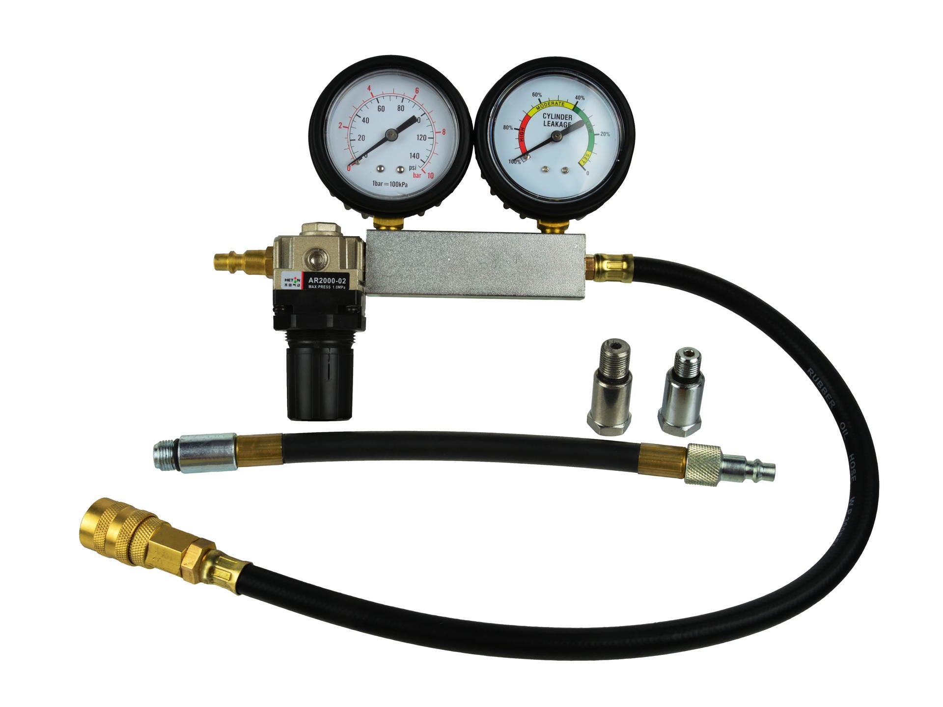 Kit test di perdite nei cilindri, include tester di compressione del motore con doppio manometro per controllo pressione e tasso di perdita,