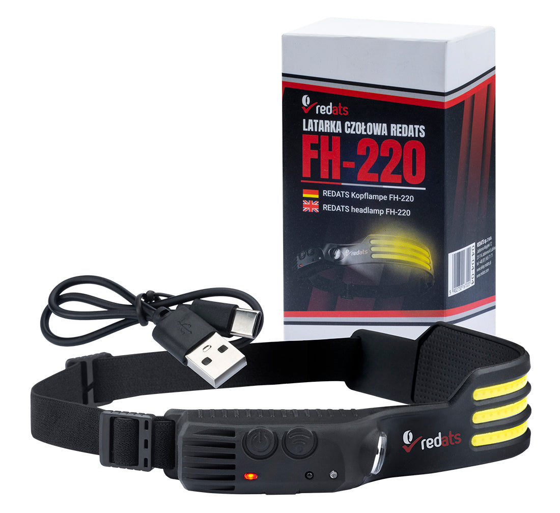 Torcia frontale con sensore Fh-220 con 3 strisce LED, ricaricabile, con movimento, batteria da 1200mAh