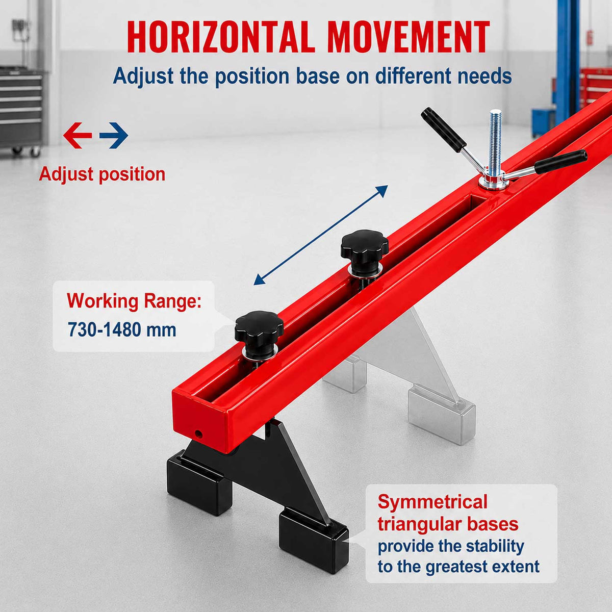 Ponte motore con portata max di 500 kg, traversa per sollevamento per riparazioni di motori, barra supporto manuale, Gebo Tools
