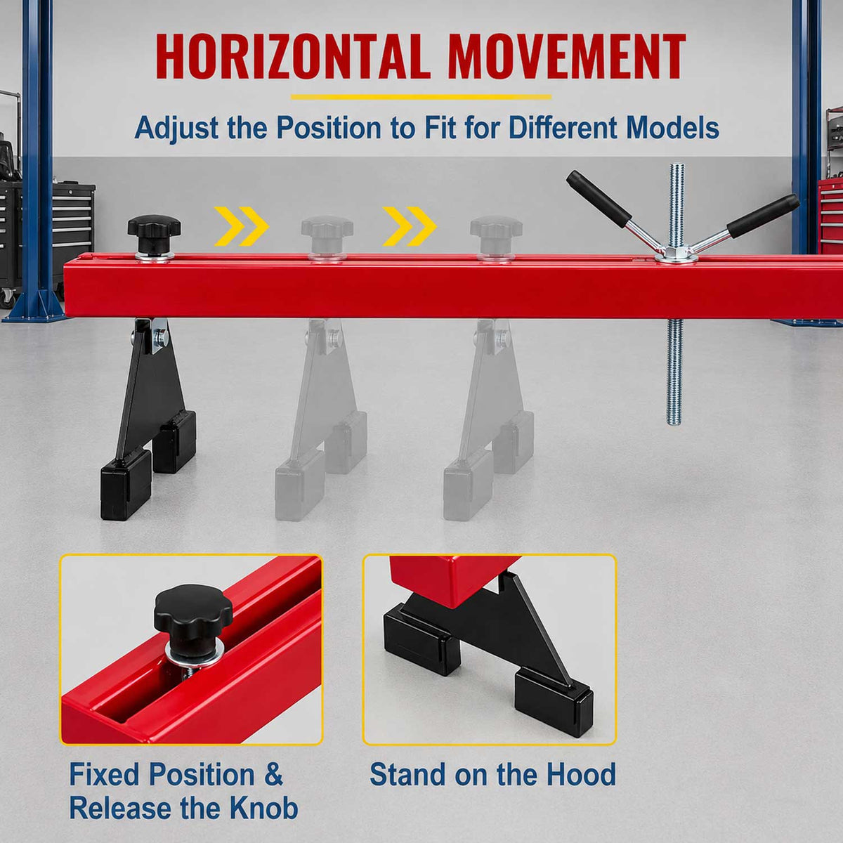 Ponte motore con portata max di 500 kg, traversa per sollevamento per riparazioni di motori, barra supporto manuale, Gebo Tools