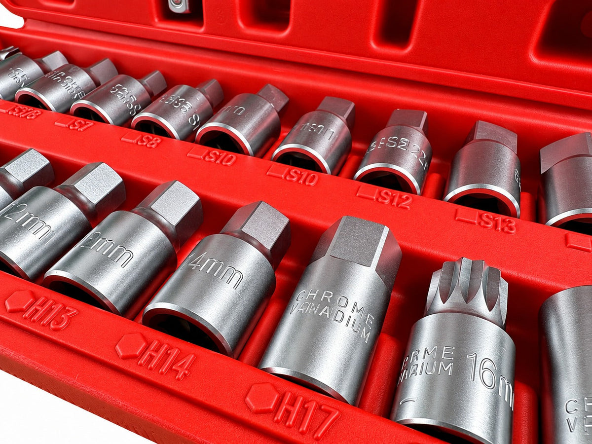 Set-kit chiavi bussole,tappo di scarico noci, attrezzi per auto e autocarri officina 21 pezzi Gebo Tools