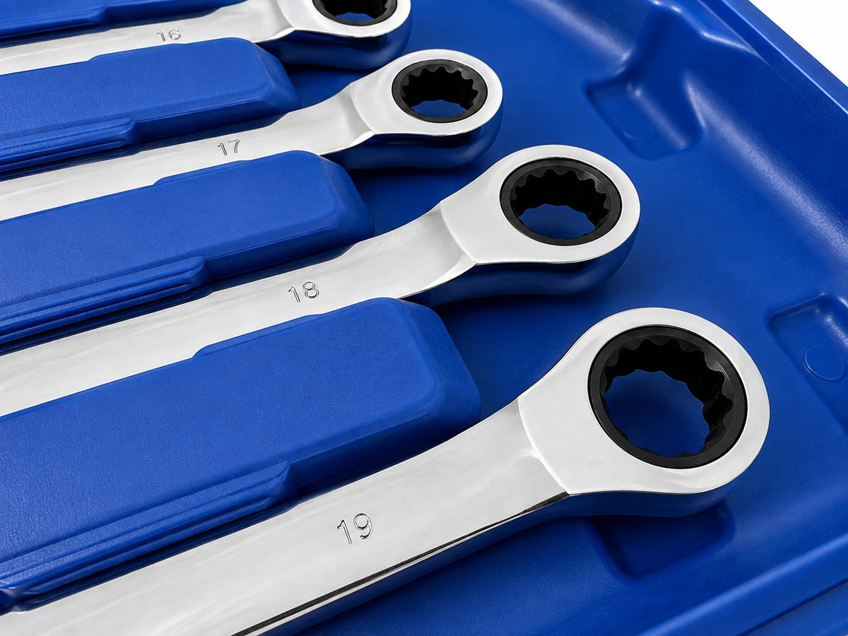 Set-kit chiavi a cricchetto combinate, con anello da 8–19 mm, 12 pezzi, Gebo Tools