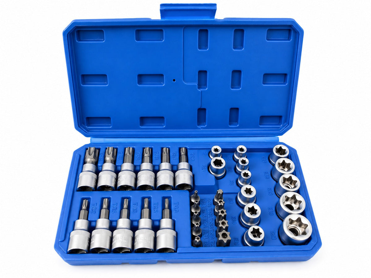 Set-kit bussole E-Torx E4-E20 e inserti Torx T10-T60 ,3/8" ,34 pezzi Gebo Tools