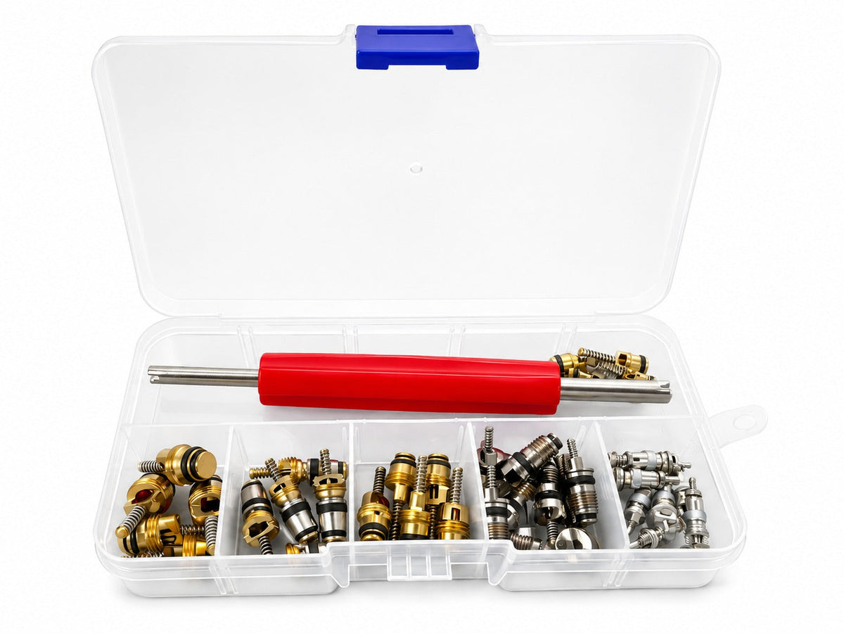 Set-kit valvole per climatizzazione auto, per impianti di aria condizionata autovetture, 41 pezzi Gebo Tools