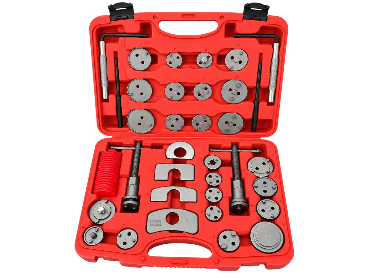 Set-kit pressa per pistoncini delle pinze freno, strumento universale per la retrazione del pistone, arretratore freni a disco 35 pezzi Gebo Tools