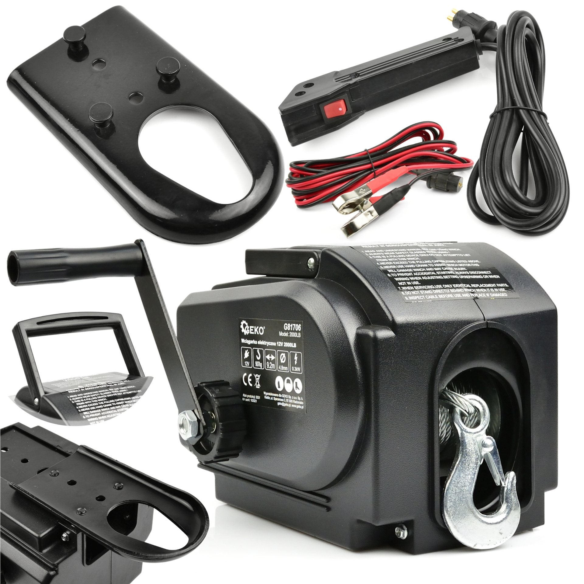 Verricello elettrico, portata massima 2000 lb / 907 kg, cavo in acciaio da 200 cm, ideale per traino auto, 12 V