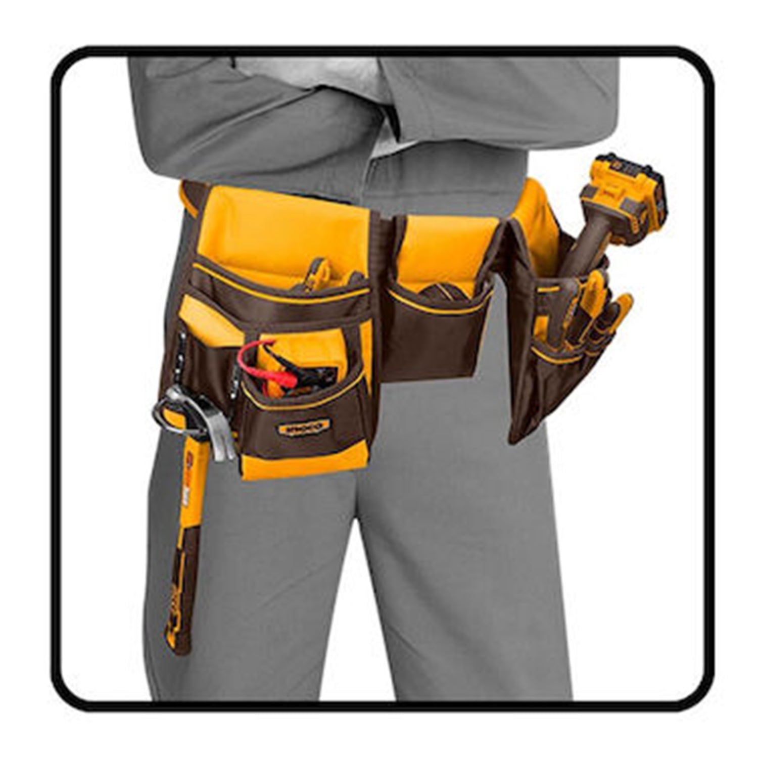 Cintura porta attrezzi in pelle con 10 tasche, cintura da lavoro portautensili per costruttori, falegnami, carpentieri, giardinieri, elettricisti, grembiule marsupio uomo, Ingco