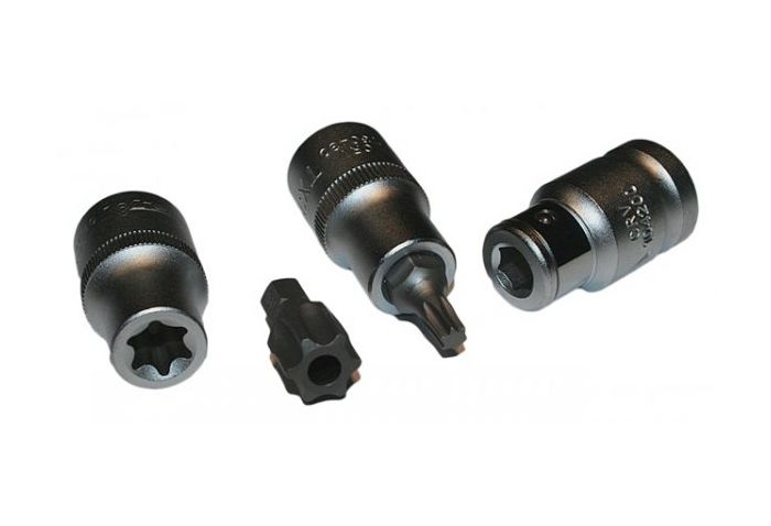 Serie di bussole con inserti, attacco quadro (1/2"), impronta Torx, 23 pz., Cr-V, kit inserti e boccole