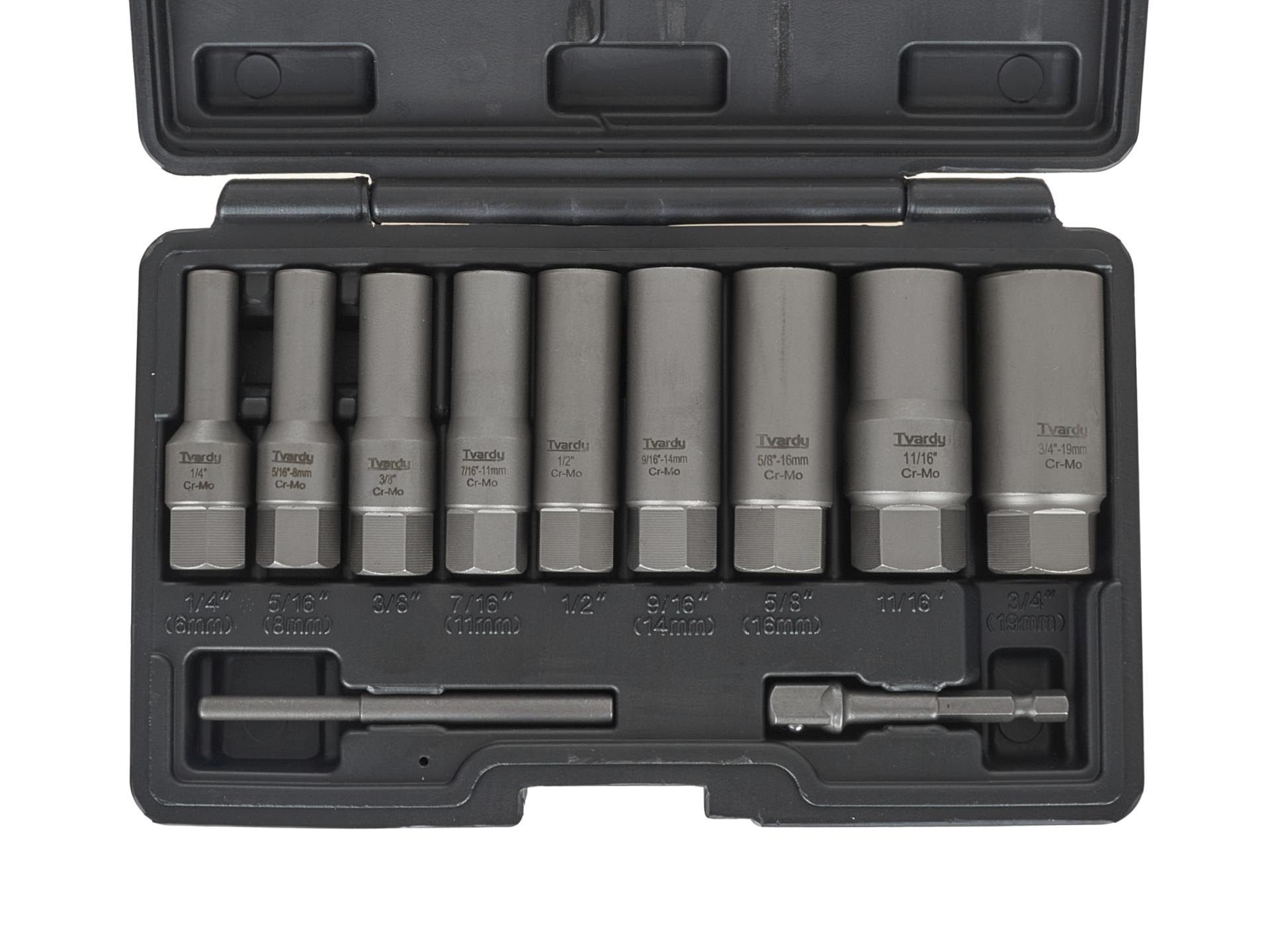Set chiavi a bussola lunghe, kit bussole in acciaio Cr-Mo 6–19 mm