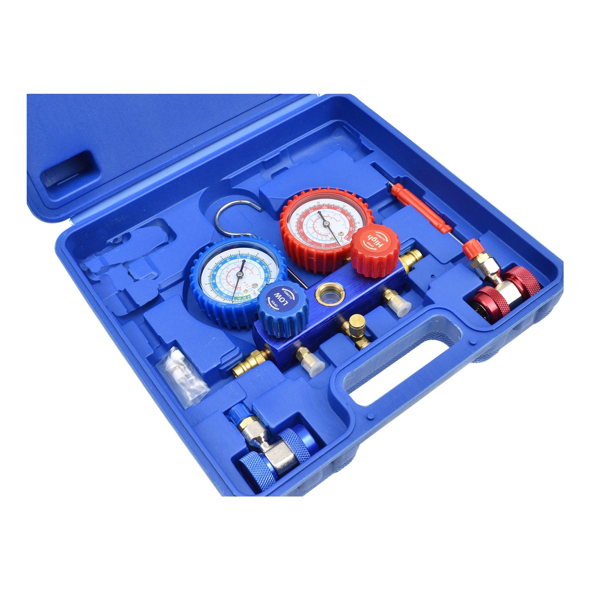 Pompa vuoto per condizionatori con kit manometri condizionatori, kit ricarica aria condizionata per refrigeranti, kit set manometro per diagnosi gas condizionatori di aria e auto