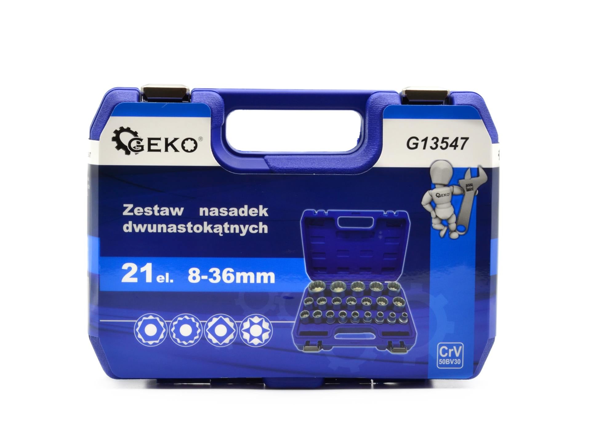 Set di 21 pezzi chiavi a bussola multidenti da 1/2", metriche 8-36 mm, set di chiavi a bussola 12 punte, bussole multi-dente, Cr-V con finitura cromata