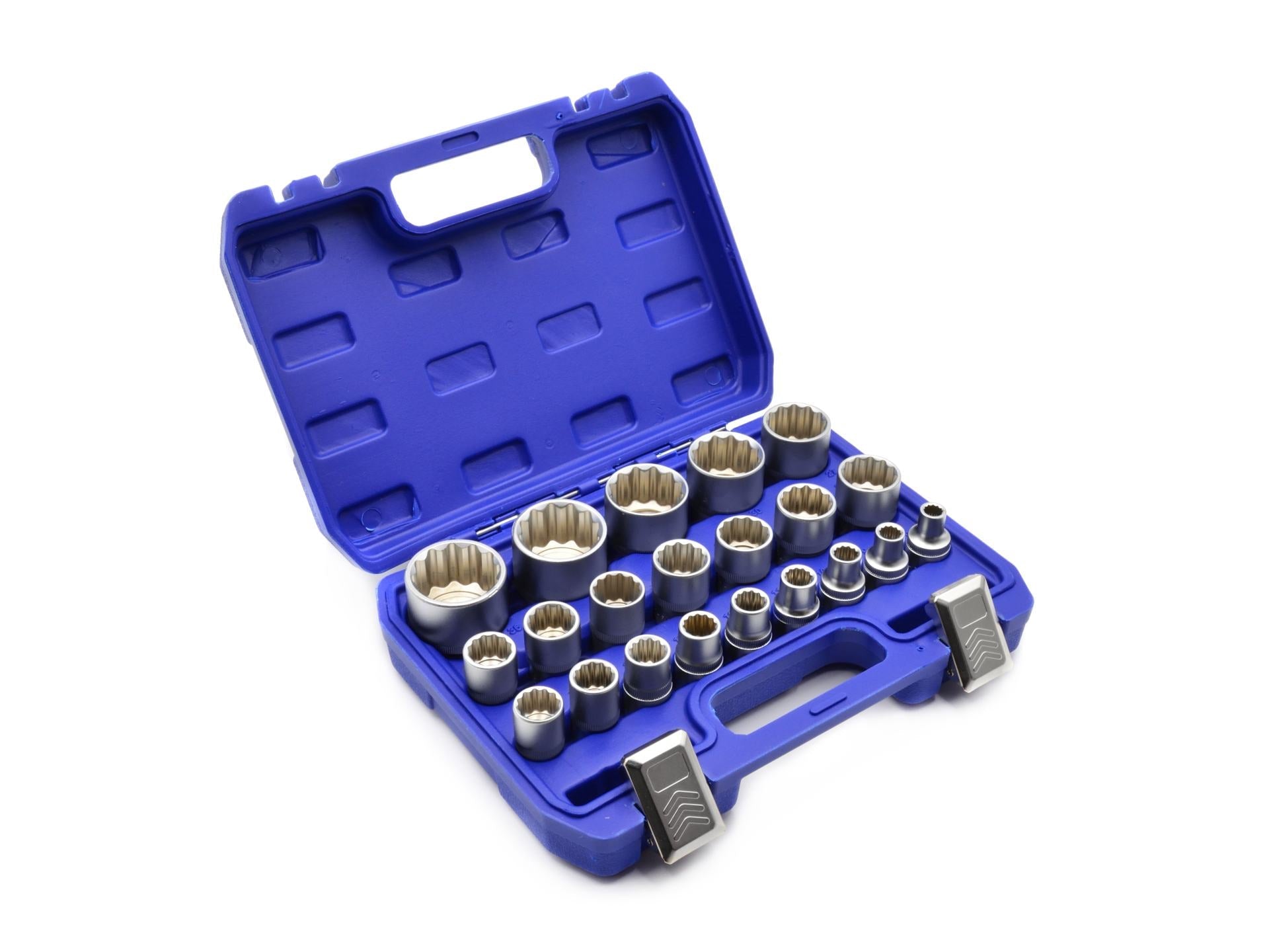 Set di 21 pezzi chiavi a bussola multidenti da 1/2", metriche 8-36 mm, set di chiavi a bussola 12 punte, bussole multi-dente, Cr-V con finitura cromata