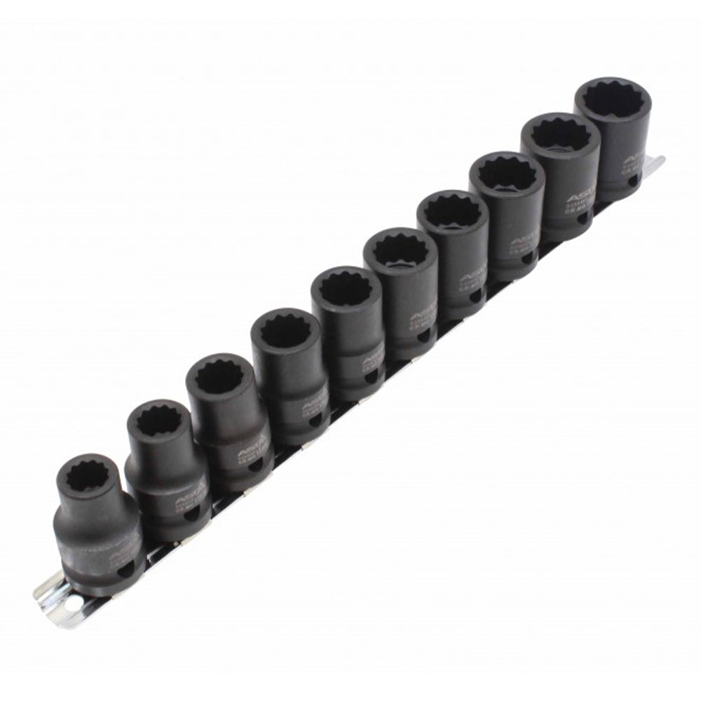 Set di 10 bussole a impatto, bussole a impulsi profondo, bussole a impatto attacco 1/2" esagonali corte, 17-41 mm, poligonali