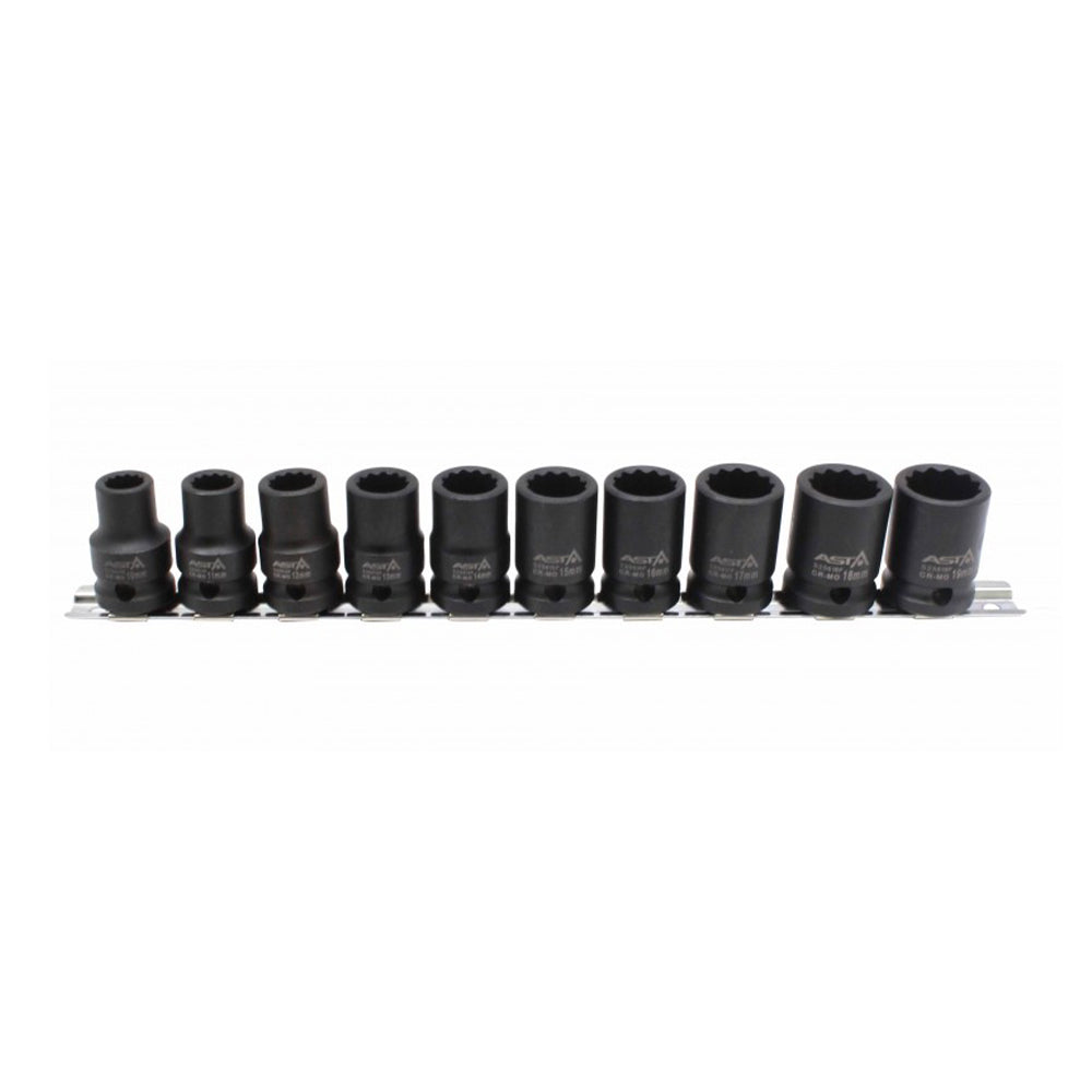 Set di 10 bussole a impatto, bussole a impulsi profondo, bussole a impatto attacco 1/2" esagonali corte, 17-41 mm, poligonali