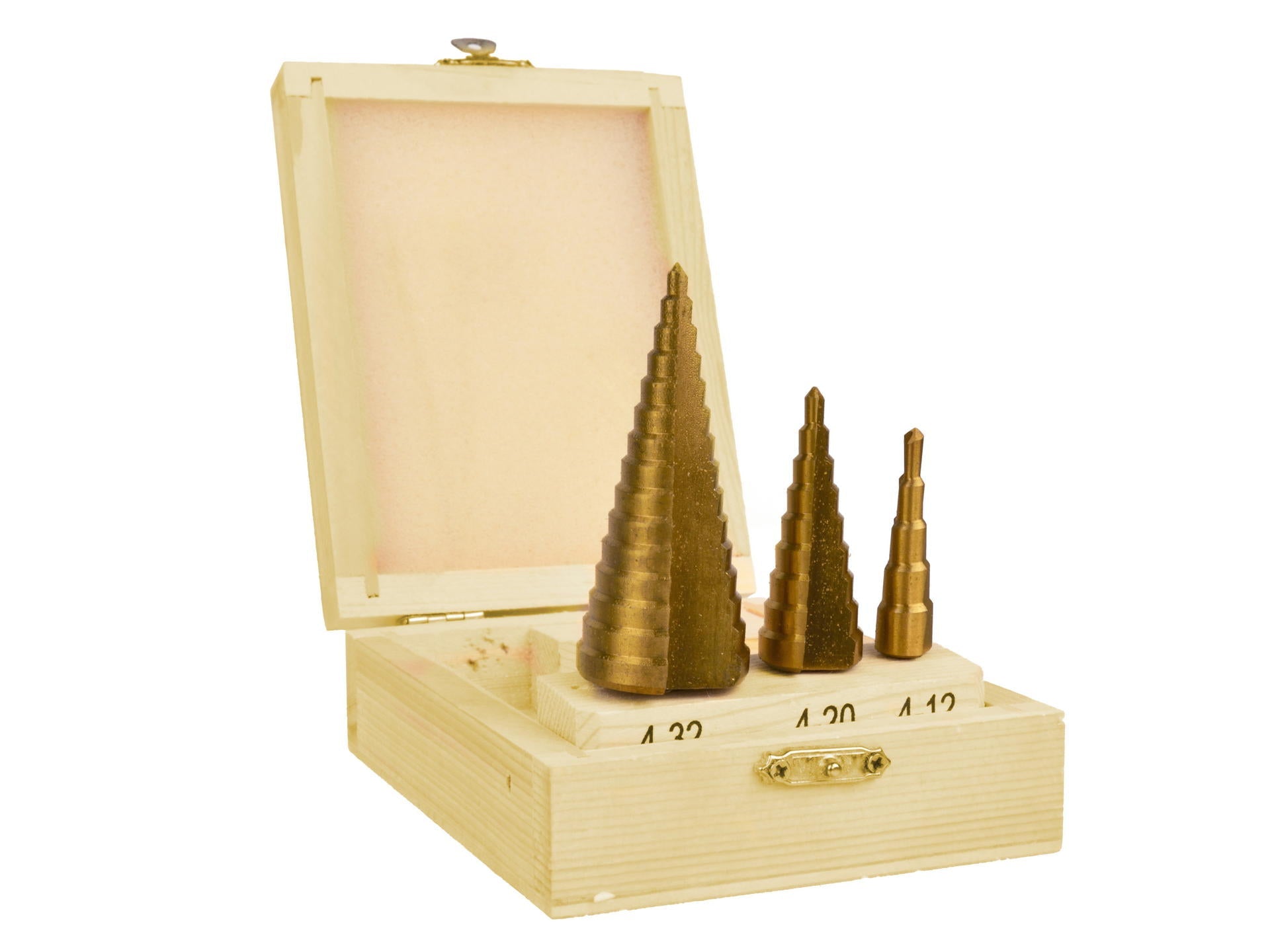 Set 3 punte coniche, fresa conica trapano a gradini, punte con gambo e 1 punzone centrale, adattabile a avvitatore, 4–12 mm, 4–20 mm, 4–32 mm