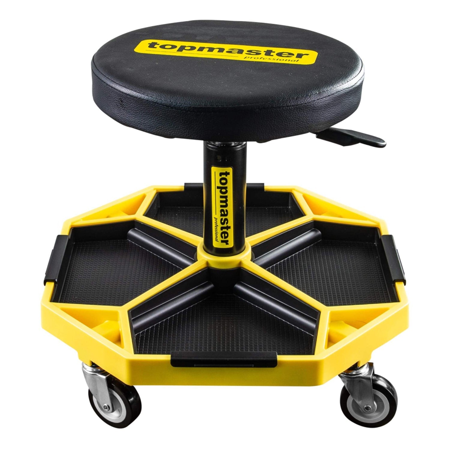 Sgabello per officina con ruote, regolabile in altezza, sgabello di montaggio, carrello meccanico con ripiano porta-attrezzi, sgabello da officina su ruote, sgabello meccanico garage, Topmaster