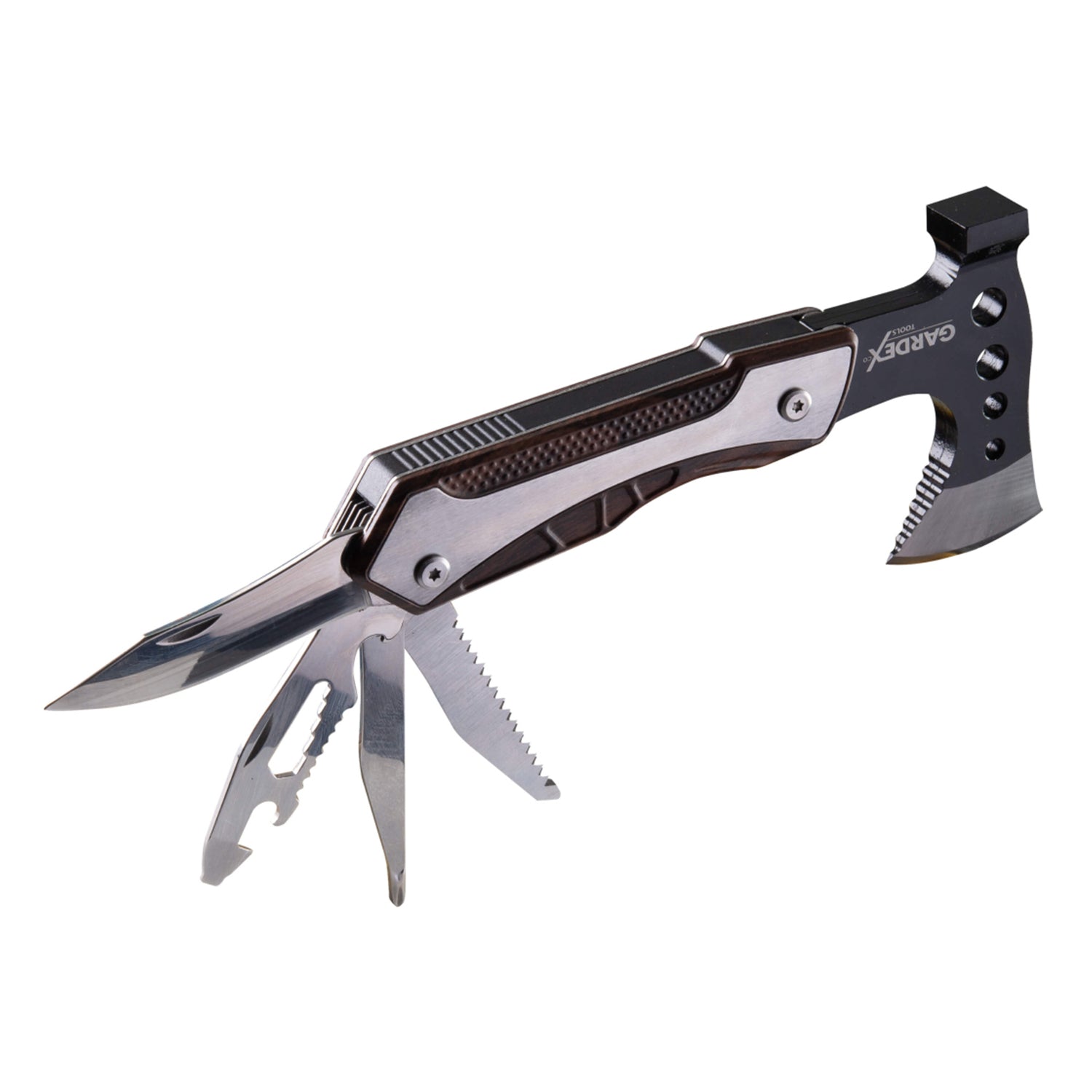 Multi strumento ascia da campeggio ascia multiutensile, attrezzatura da campeggio con coltello martello, ascia e 4 tipi di coltelli multiuso, regali per gli uomini, ascia piccola per la sopravvivenza all'aperto, multifunzionale Gardex