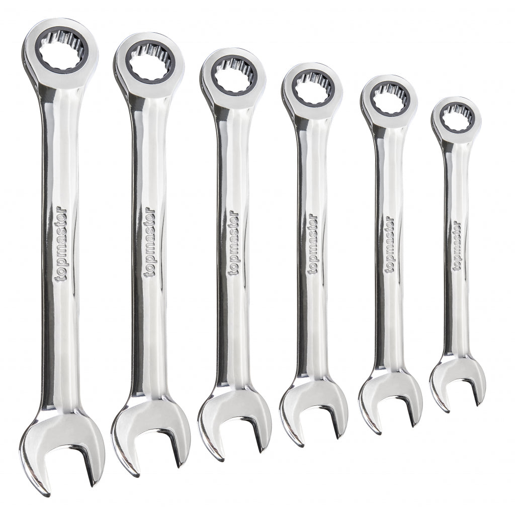 Set di chiavi combinate a cricchetto 6 pz (8-17mm), acciaio Cr-V, Topmaster Pro