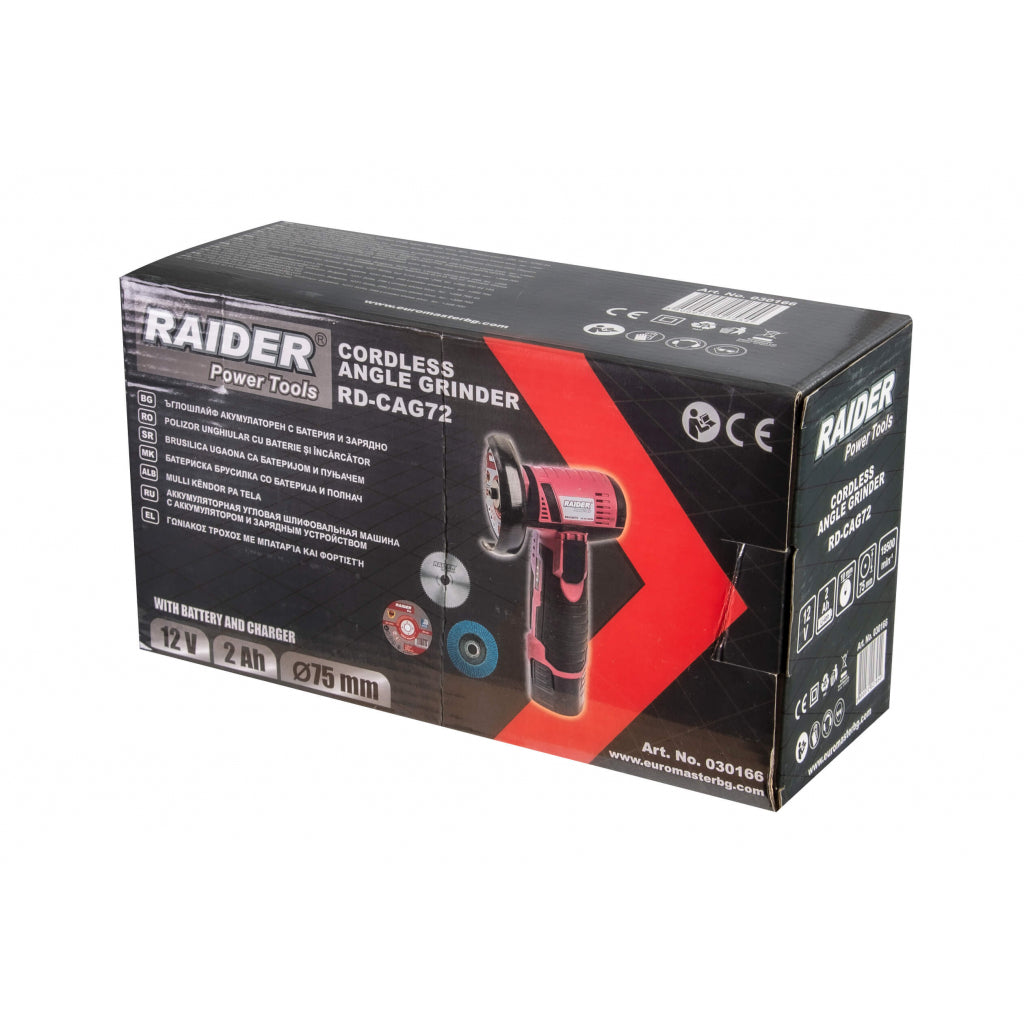 Smerigliatrice angolare a batteria, smerigliatrice angolare senza fili con batteria, per la smerigliatura di metalli e plastica, con batteria al litio, lucidatrice elettrica, 12V 2Ah 75X10 mm Raider