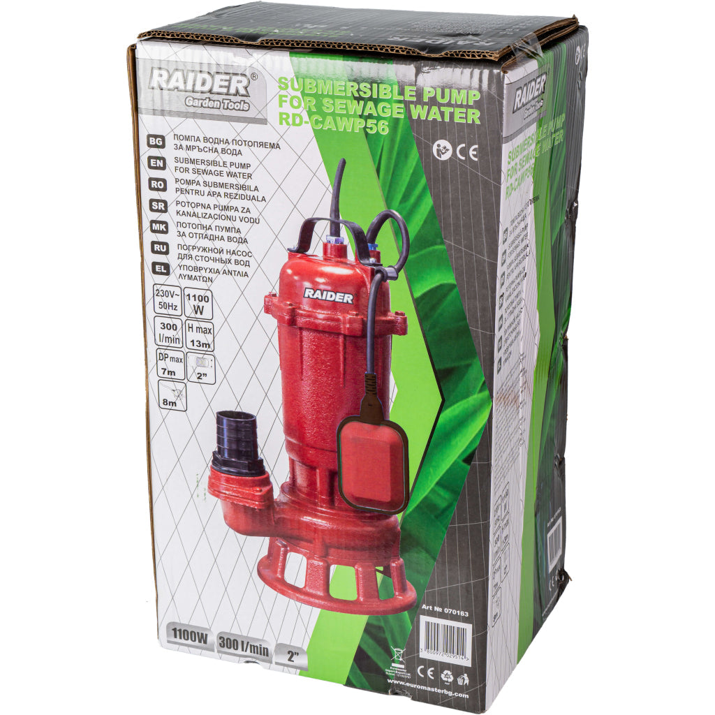 Pompa sommersa acque nere, con trituratore 1100w 1" 300l/min 13m Raider Rd-Cawp56