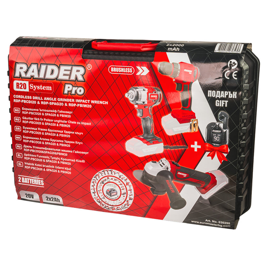 Avvitatore a impulsi a batteria, impact driver/trapano a percussione – 50 Nm 320 Nm, 1/2", smeragliatrice angolare 125 mm con 2 batterie 2x2Ah Raider Pro