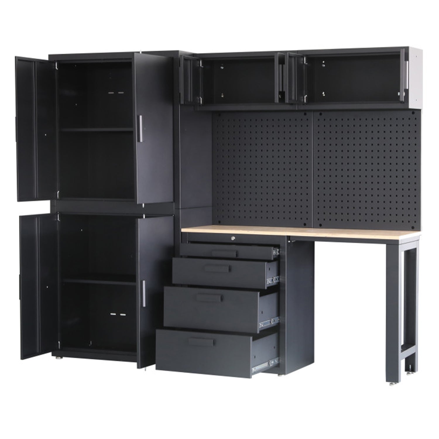 Arredamento modulare per officina, set per officina, 8 pezzi nero opaco