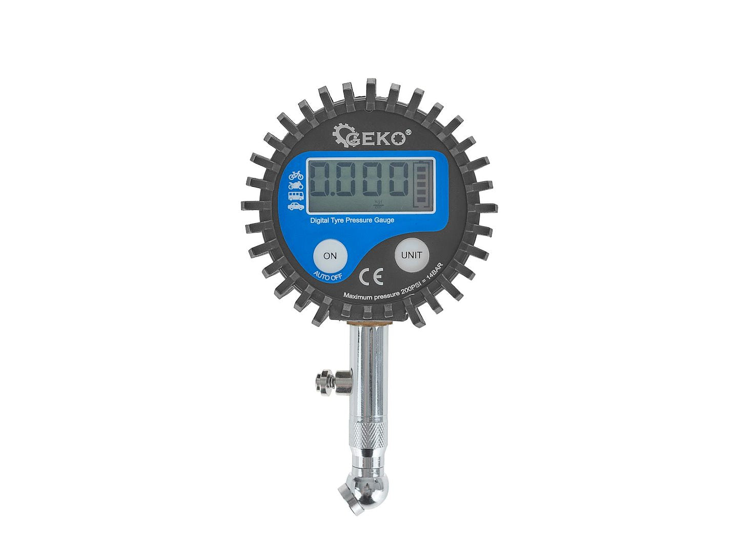 Manometro digitale per pneumatici, precisione professionale, 200 PSI, manometro pneumatico digitale, accessorio compressore aria con LCD, tubo in gomma per auto, Geko