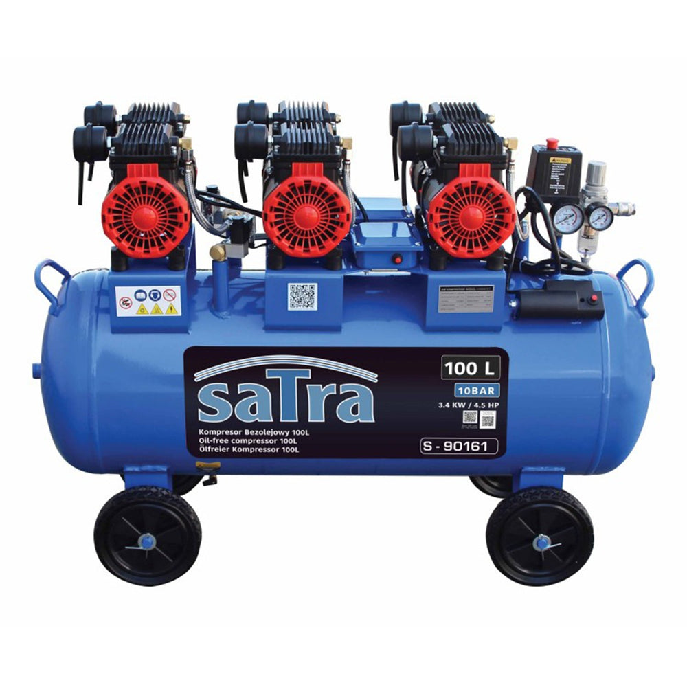 Compressore aria silenziato con capacità del serbatoio di 100 litri ,senza olio, per utensili pneumatici, 3400 W Satra