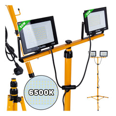 Faretto LED da cantiere 2 x 50w, faretto lavoro, faro LED portatile IP66 impermeabile, 6500k per esterno, lavori, giardini e garage