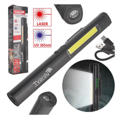 Lampada da lavoro magnetica ricaricabile a LED COB con laser e UV , 5W 800MAH 400LM, torcia da lavoro