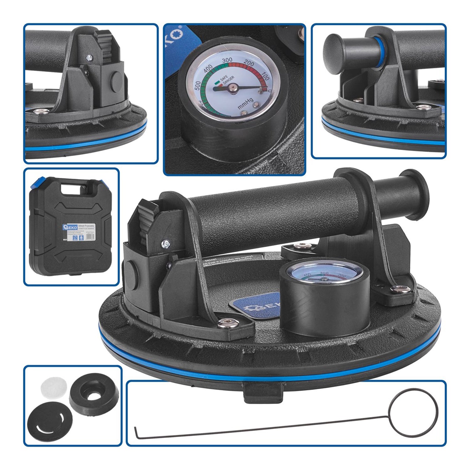 Ventosa vacuum a pompa con manometro, carico: 170 kg, 200 mm