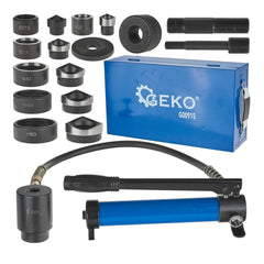 Punzone idraulico hydraulic knockout kit 22–60 mm, 10 t, punzonatrice idraulica in acciaio inox, strumento di perforazione per condotto elettrico, kit di punzonatrice idraulica per perforazione, Geko