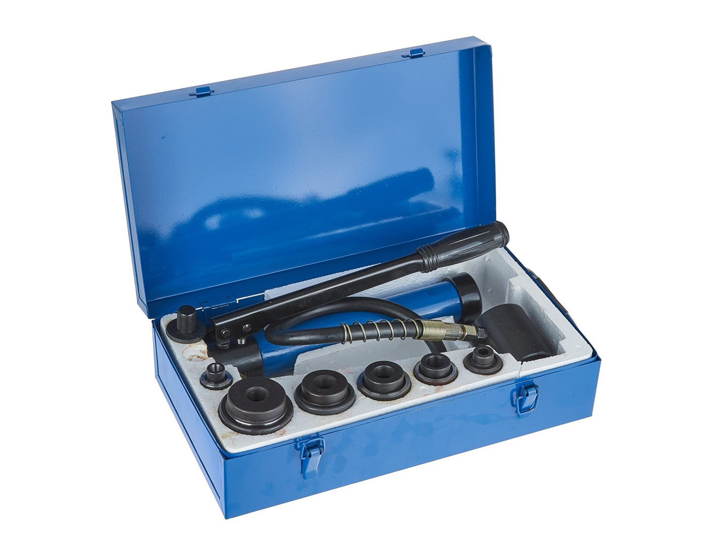 Punzone idraulico hydraulic knockout kit 22–60 mm, 10 t, punzonatrice idraulica in acciaio inox, strumento di perforazione per condotto elettrico, kit di punzonatrice idraulica per perforazione, Geko