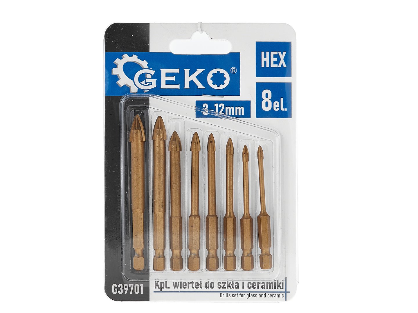 Set di punte HEX Hard Ceramic (per piastrelle dure, piastrelle morbide, professional accessorio trapano, trapano/avvitatori rotanti), 3–12 mm 8 pezzi Geko