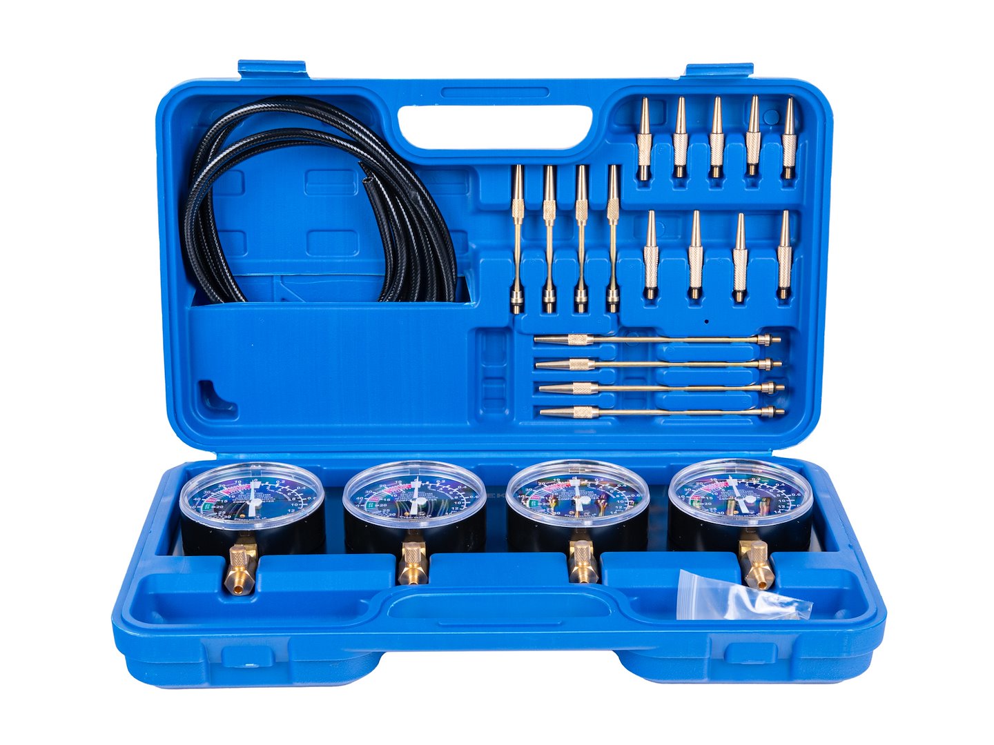 Tester pressione carburante per auto moto, sincronizzatore carburatore per vuoto set di strumenti con adattatore e 4 manometro, 26 pezzi Geko