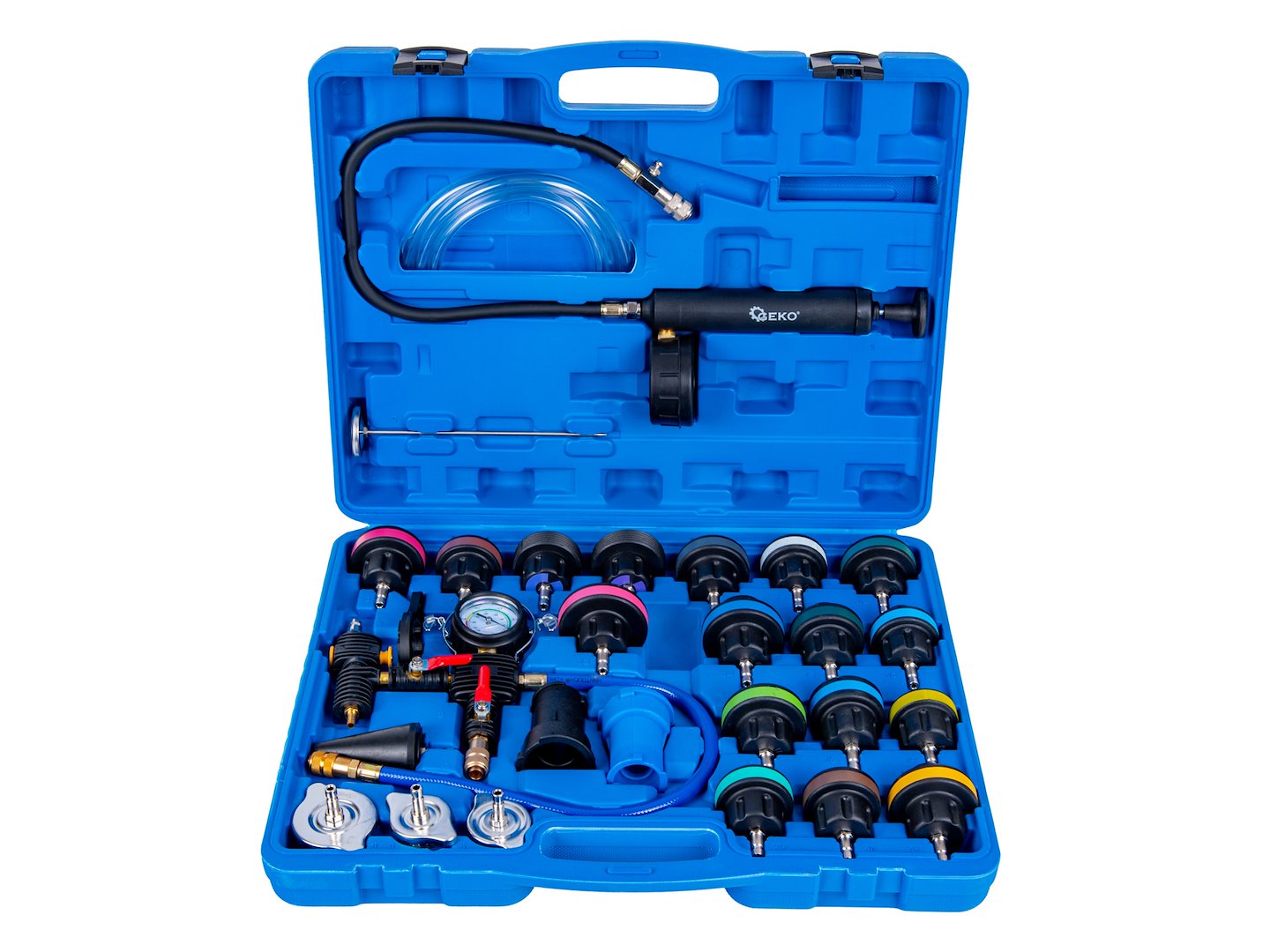 Tester per verifica perdite nel sistema di raffreddamento , kit tester per tenuta della pressione Geko