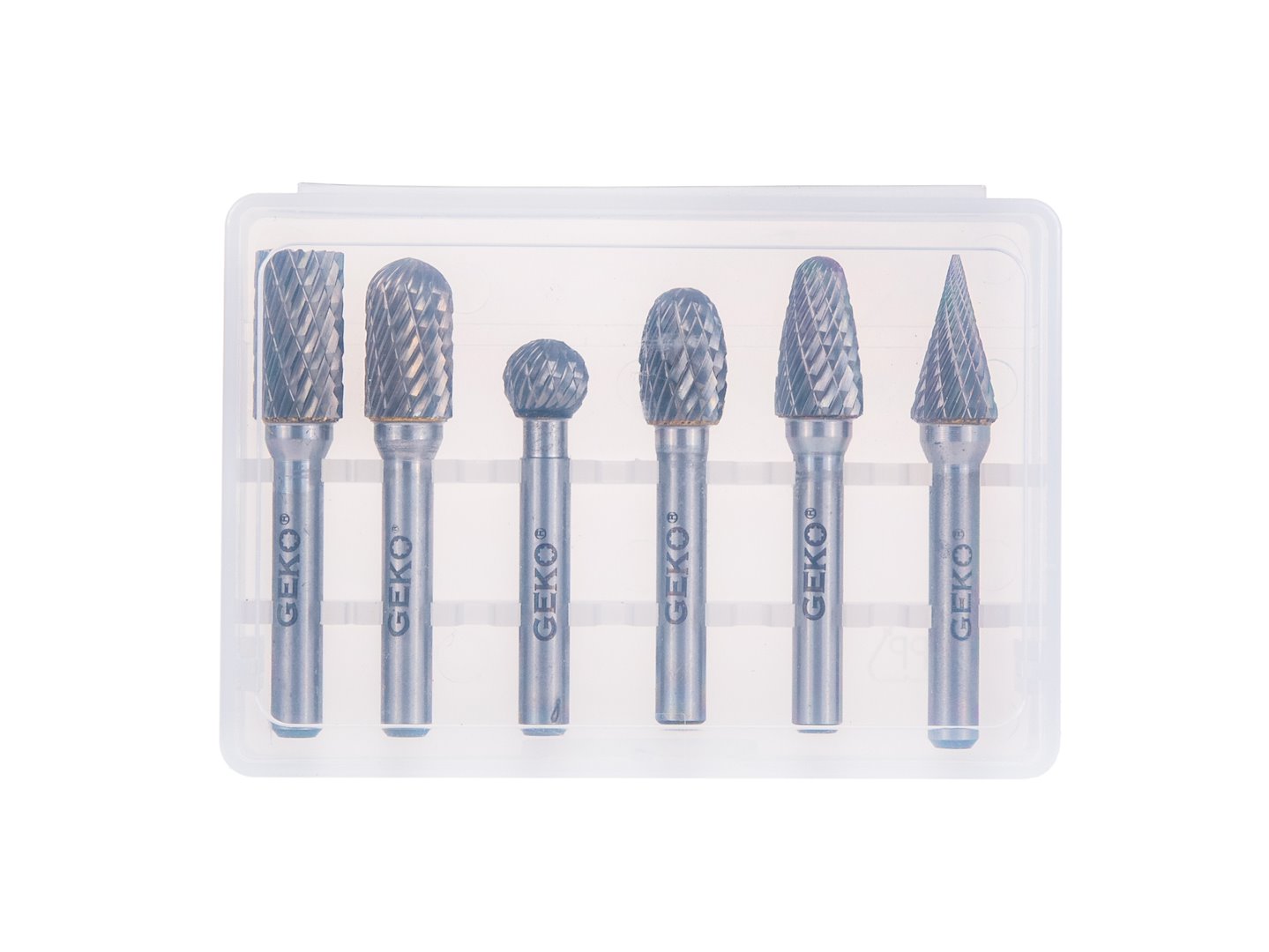 Set di 6 frese su gambo in carburo di tungsteno, kit frese rotanti, testa di affilatura per lucidatura metalli, incisione, foratura, 6 mm Geko