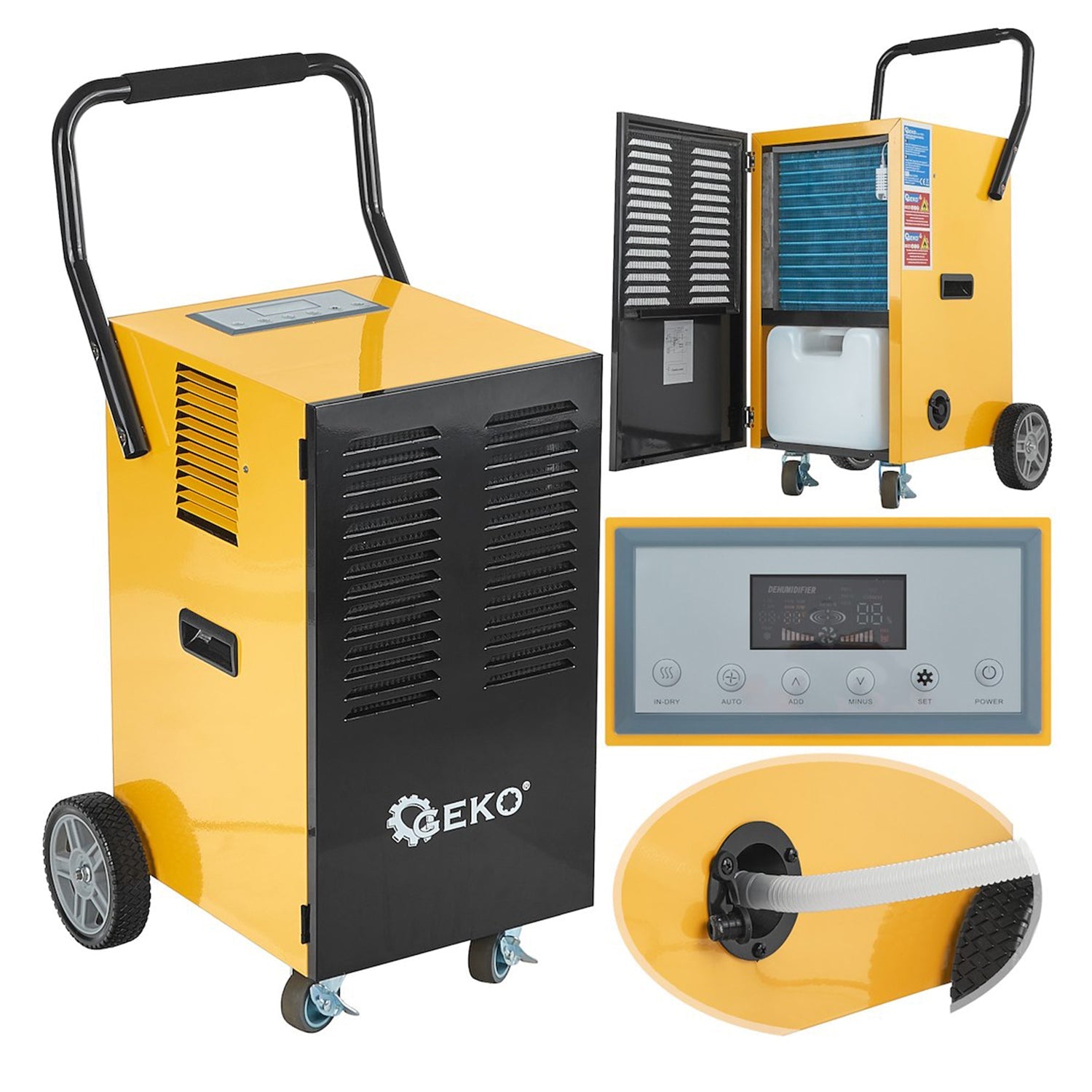 Deumidificatore industriale professionale elettrico: 50 l/24 h, 50–120 m², 650 W per grandi ambienti, controllo dell'umidità regolabile, antimuffa portatile con ruote per casa/bagno/ufficio/garage/cantina/stanza/armadio
