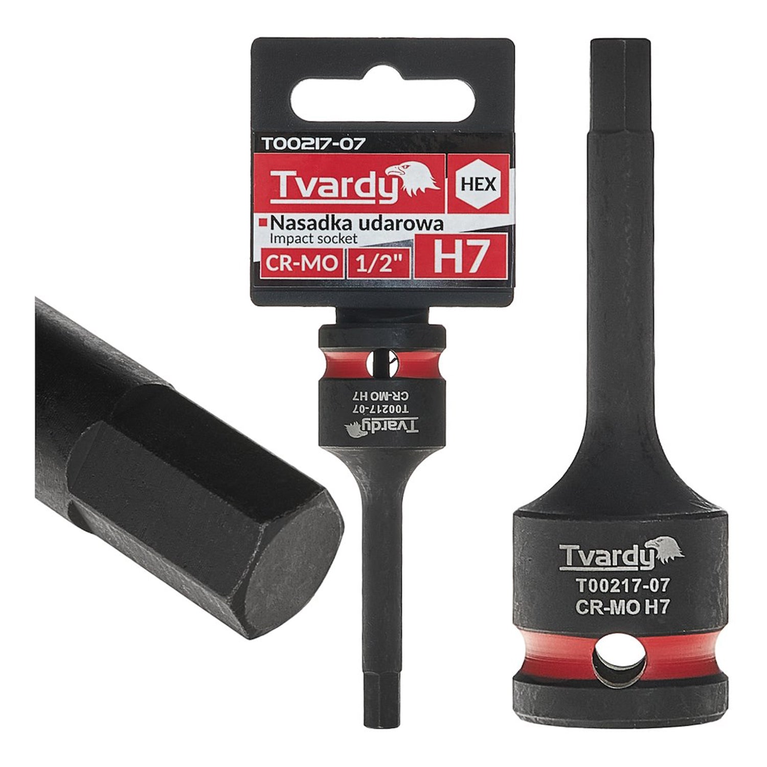 Chiave a bussola a impatto esagonale HEX, lunga, chiave a bussola esagonale d'impatto, H7 presa 1/2" attacco, Cr-Mo, per chiave dinamometrica, chiave a cricchetto e avvitatore a batteria, Tvardy