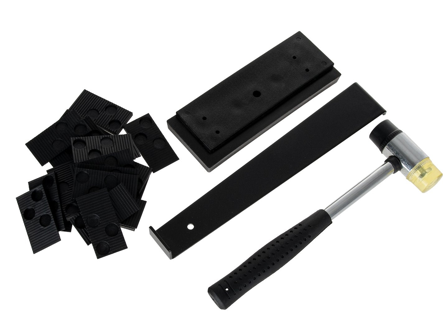 Kit montaggio laminato - distanziatori pavimento, martello di gomma a doppia faccia, robusto blocco per maschiare, barra di trazione incastro, 23 pezzi