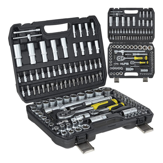 Valigetta utensili professionale 108 pezzi, serie di chiavi a bussola in Cr-V, torx cricchetti, prolunghe, kit attrezzi per auto, officina fai-da-te con attacchi 1/2" e 1/4", Geko