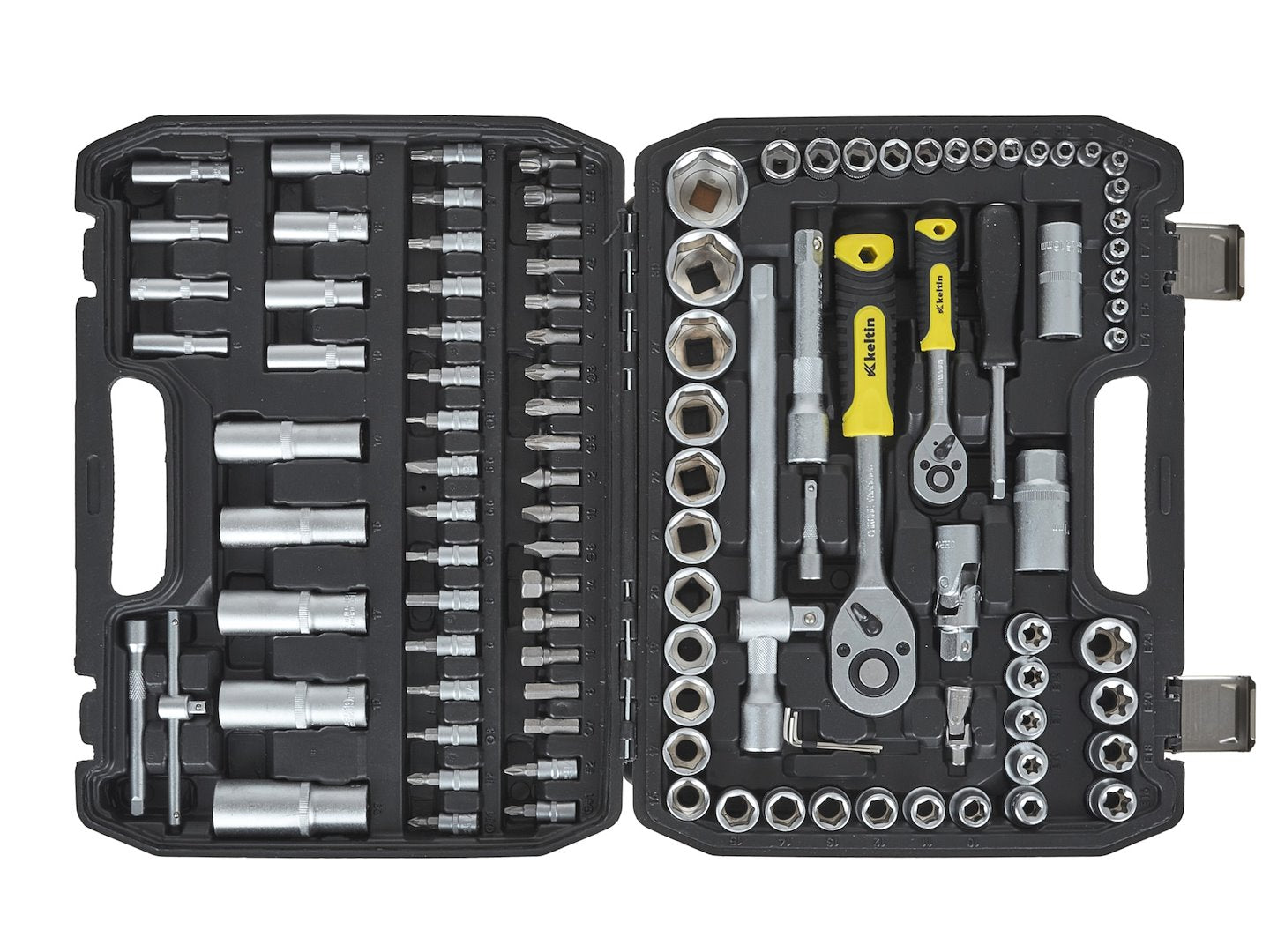Valigetta utensili professionale 108 pezzi, serie di chiavi a bussola in Cr-V, torx cricchetti, prolunghe, kit attrezzi per auto, officina fai-da-te con attacchi 1/2" e 1/4", Geko