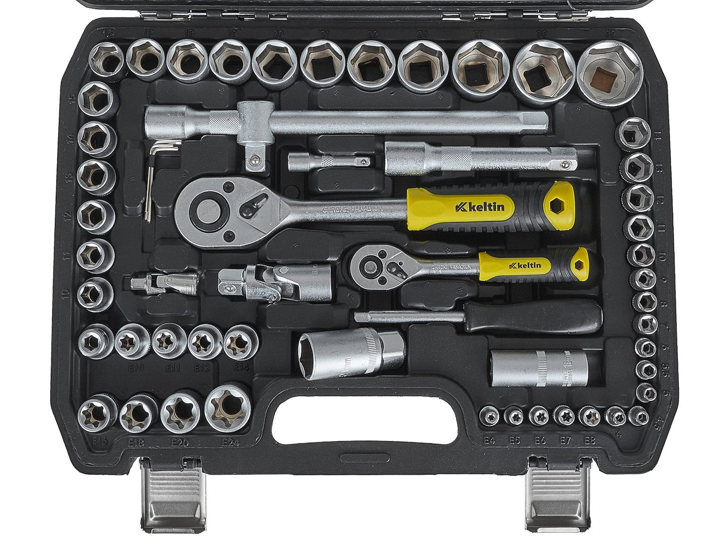 Valigetta utensili professionale 108 pezzi, serie di chiavi a bussola in Cr-V, torx cricchetti, prolunghe, kit attrezzi per auto, officina fai-da-te con attacchi 1/2" e 1/4", Geko