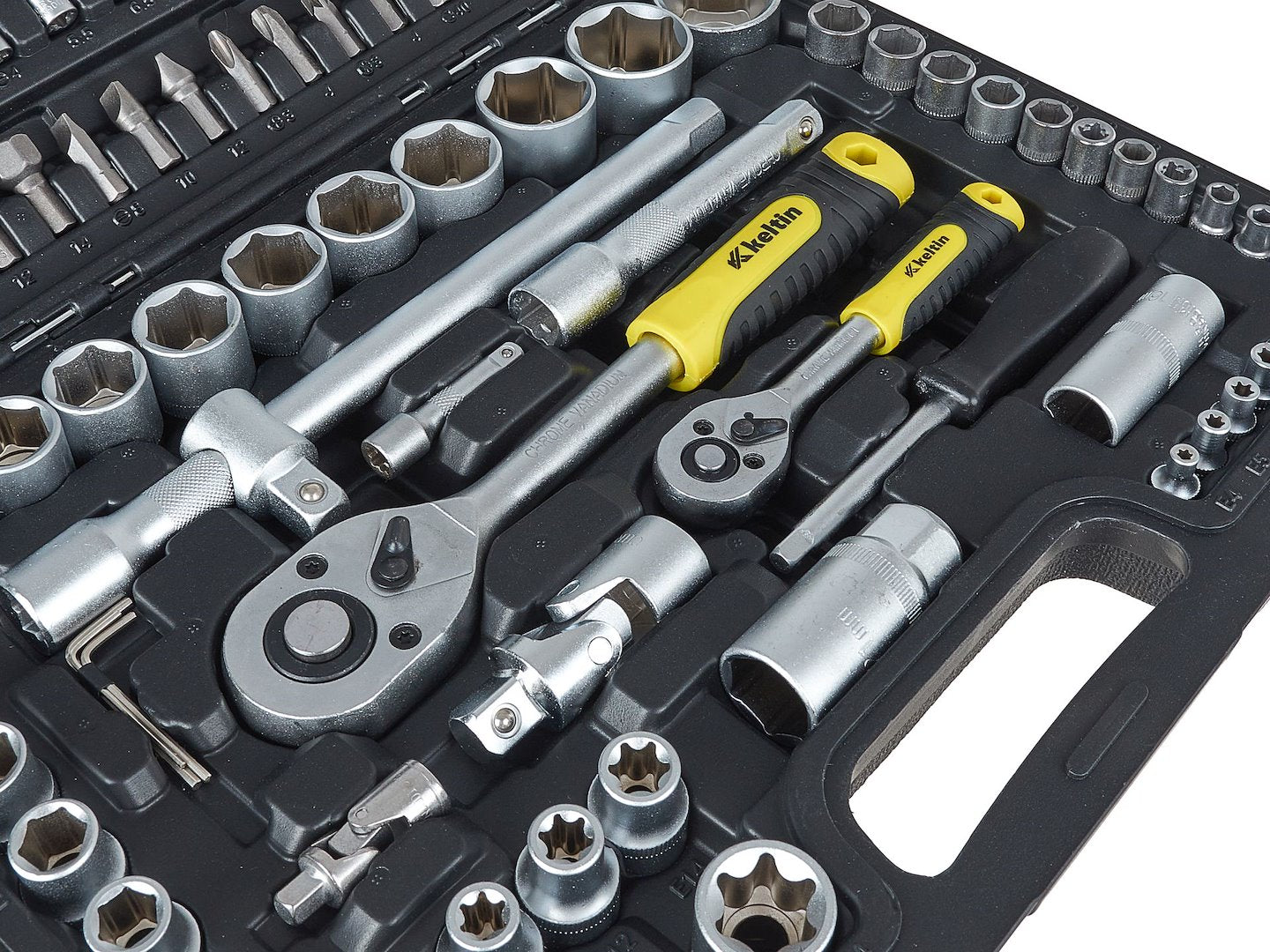 Valigetta utensili professionale 108 pezzi, serie di chiavi a bussola in Cr-V, torx cricchetti, prolunghe, kit attrezzi per auto, officina fai-da-te con attacchi 1/2" e 1/4", Geko