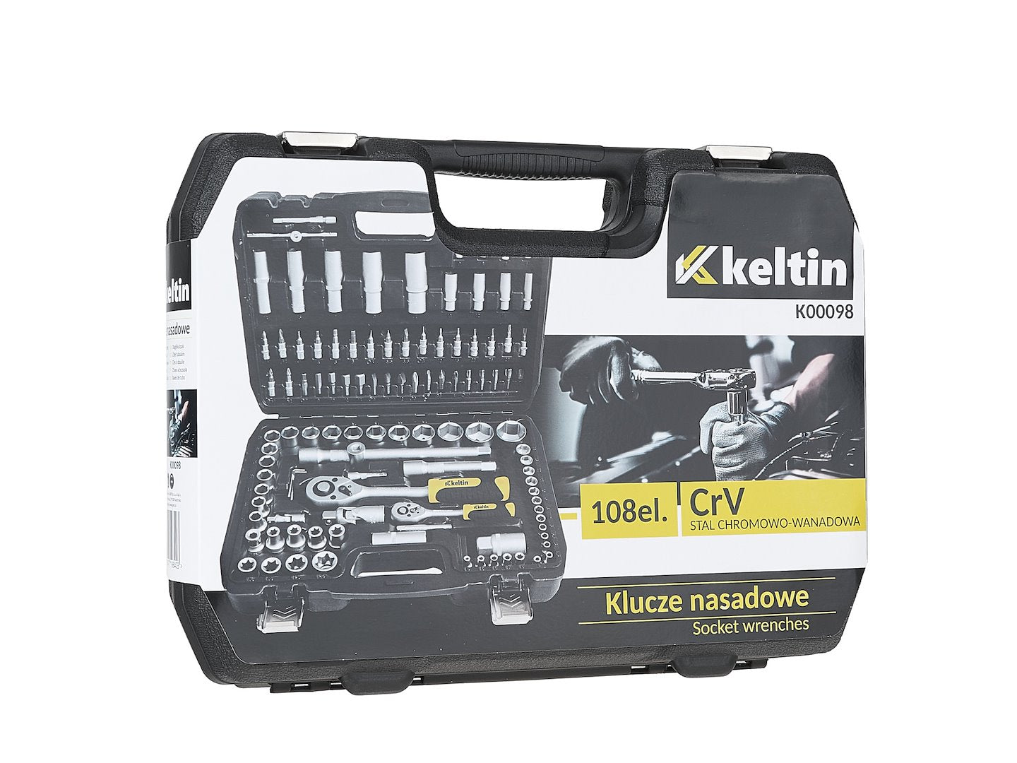 Valigetta utensili professionale 108 pezzi, serie di chiavi a bussola in Cr-V, torx cricchetti, prolunghe, kit attrezzi per auto, officina fai-da-te con attacchi 1/2" e 1/4", Geko