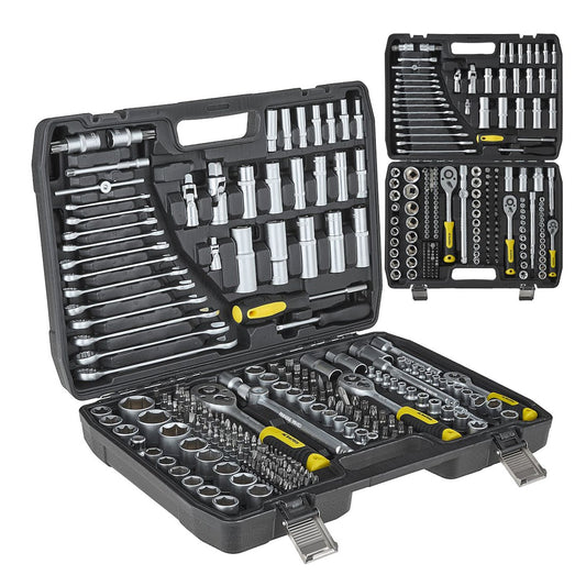 Valigetta utensili professionale 216 pezzi, serie di chiavi a bussola in Cr-V, con cricchetti, prolunghe, kit attrezzi per auto, officina fai-da-te con attacchi 1/4" 3/8" 1/2", Geko